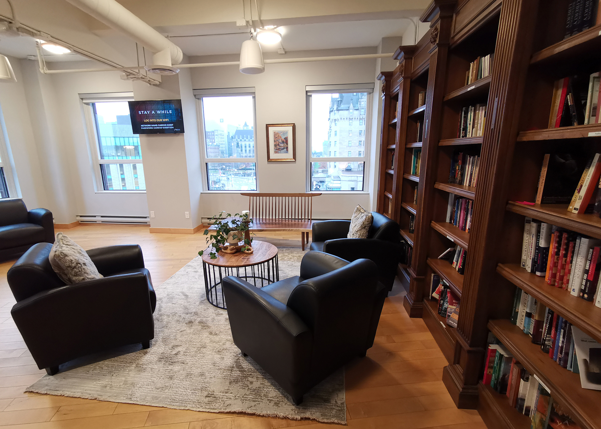 Leather lounger chairs in reading room