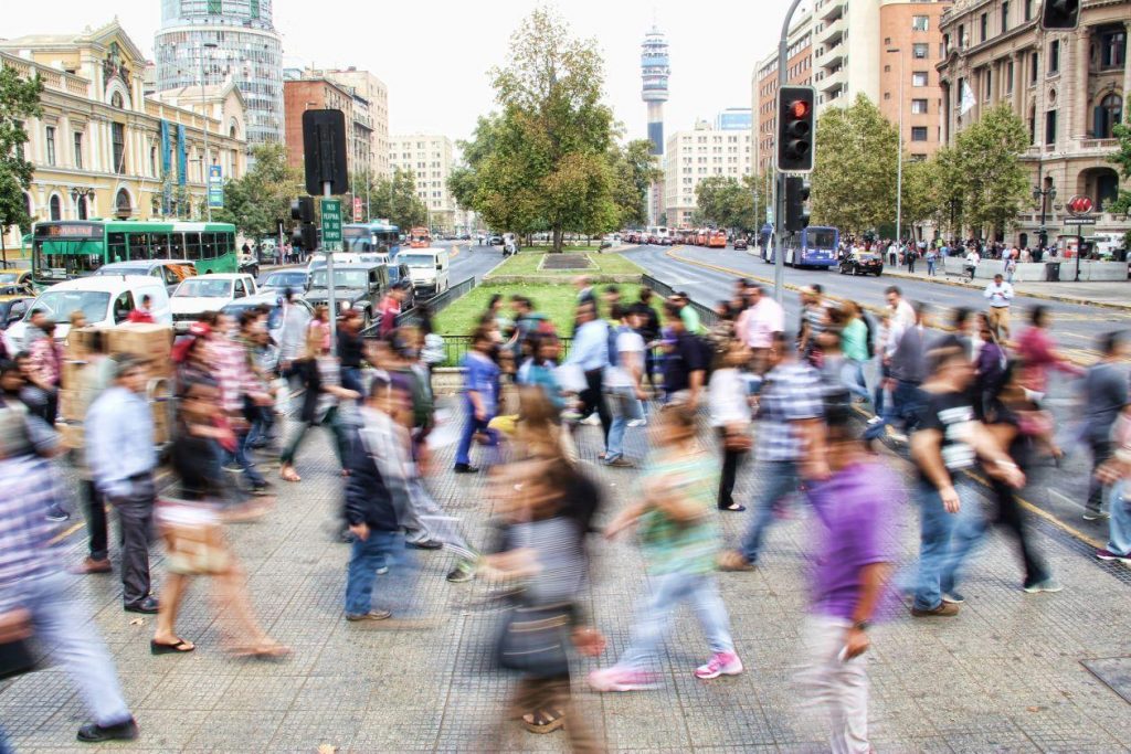 Crowd of rushing people